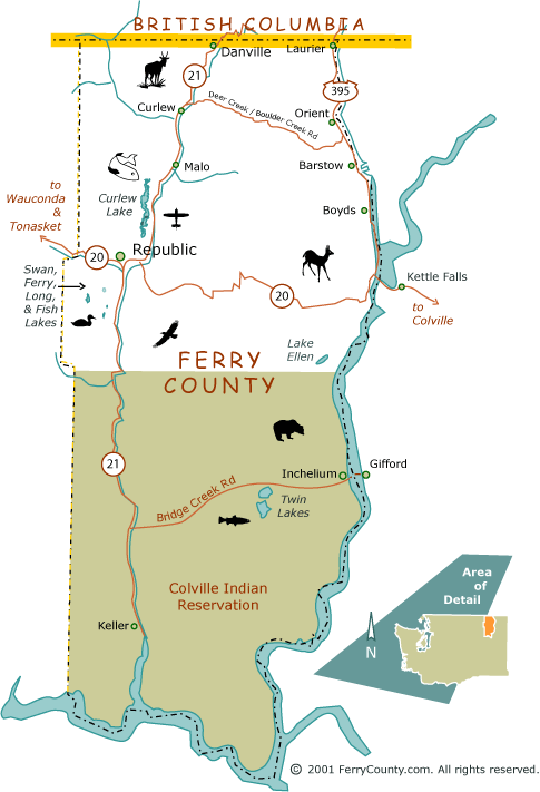 Illlstrated map of Ferry County, W